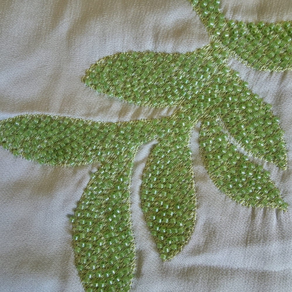 ZARA Set 2 pc Embroided Beaded Leaf Wide Satin Pants and Top size S - Picture 5 of 14